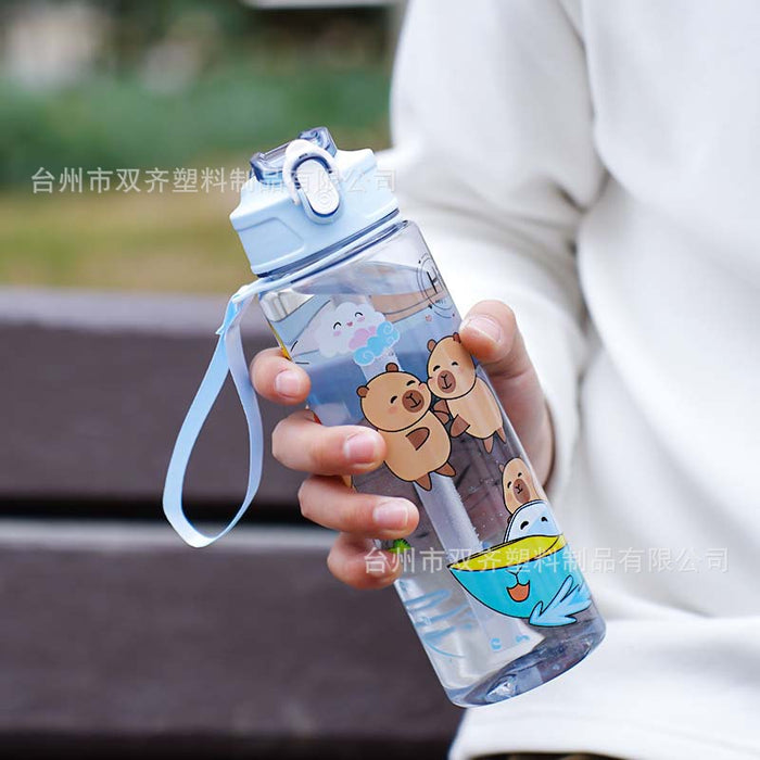 Wholesale  Straw Water Cup Cute Children' s Straw Cup Student Portable Cartoon Water Cup with Lanyard