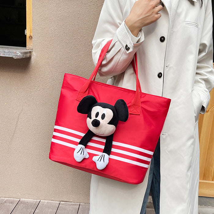 Wholesale Cute cartoon large capacity shoulder bag nylon striped doll tote bag for work, commuting, and leisure