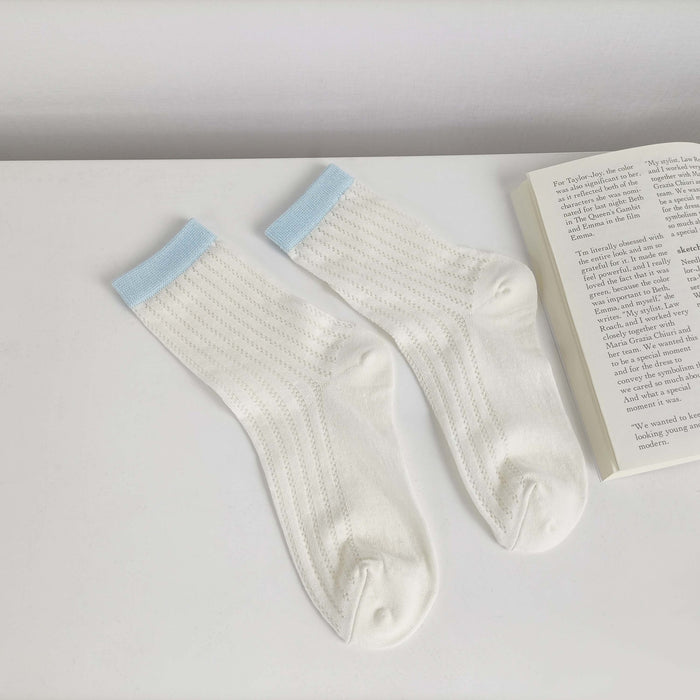 Wholesale Thin breathable cotton socks with hollowed out mesh eyes, tube socks, color blocked pile socks