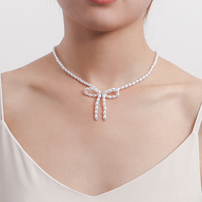 Wholesale Bow Pearl Necklace JDC-NE-ZuoW003