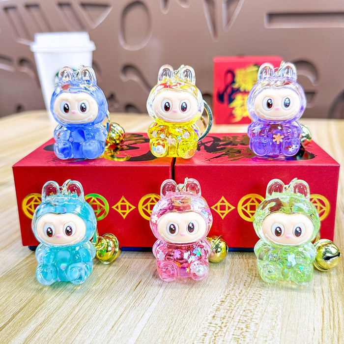 Wholesale Acrylic Bunny Quicksand Keychain Luminous Flashing Cute Doll Bag Gift Keychain