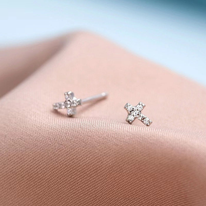 Wholesale Mini Diamond Cross Copper Stud Earrings JDC-ES-JinR001