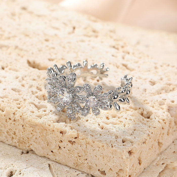 Wholesale Flower design, light luxury zircon ring, atmospheric, versatile, elegant temperament, adjustable opening, wholesale