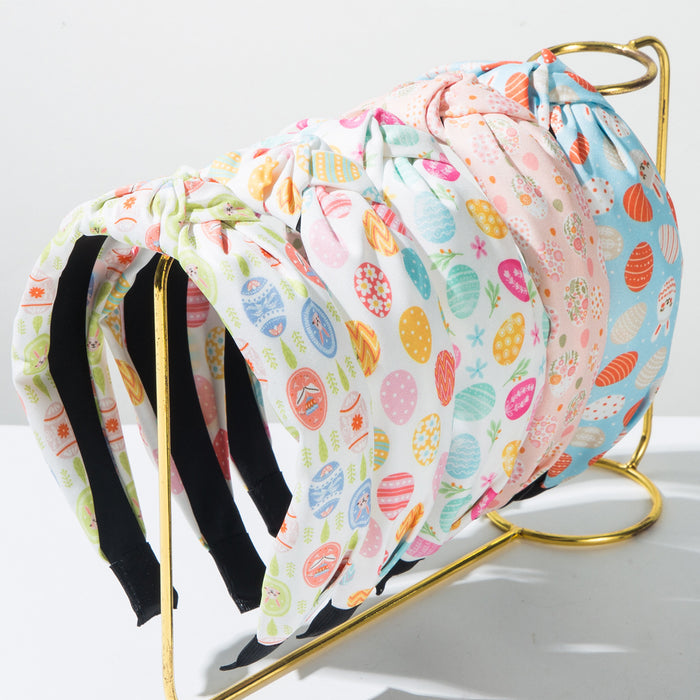 Wholesale Easter Egg Bunny Print Knotted Headband