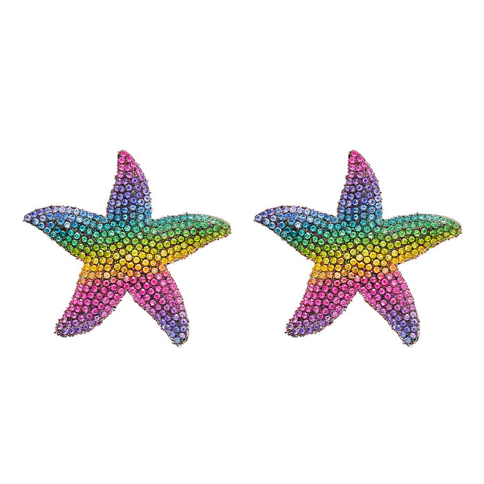 Wholesale Light luxury diamond studded starfish silver needle earrings with simple personality, niche temperament, and high-end feel