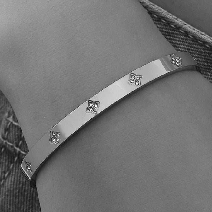 Wholesale Titanium Steel Rhinestone Clover Bangle Bracelet Set Gold And Silver Fashion Jewelry