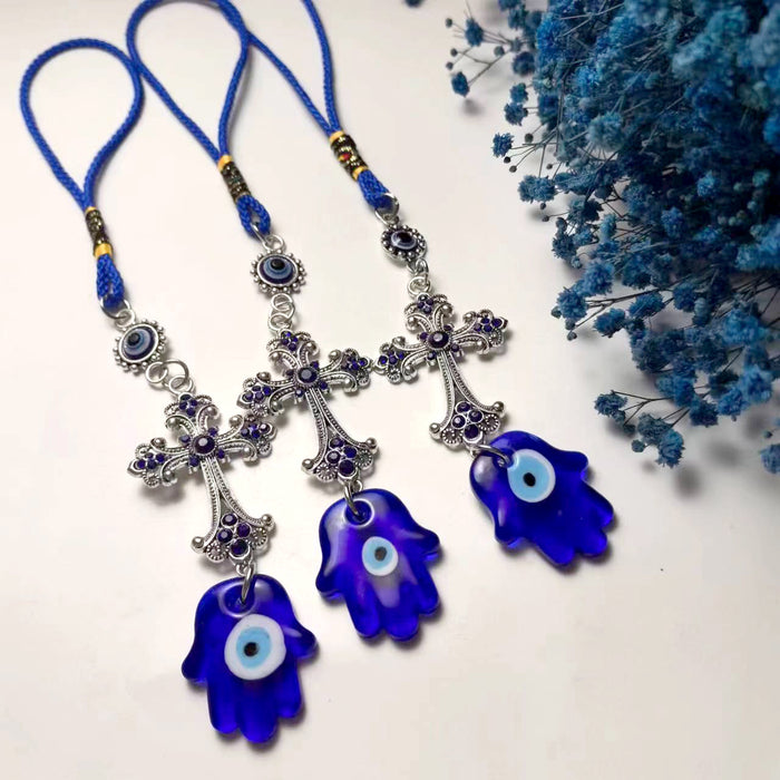 Wholesale Devil's Eye Blue Eye Diamond Cross Good Luck Decoration Pendant Car Hanging