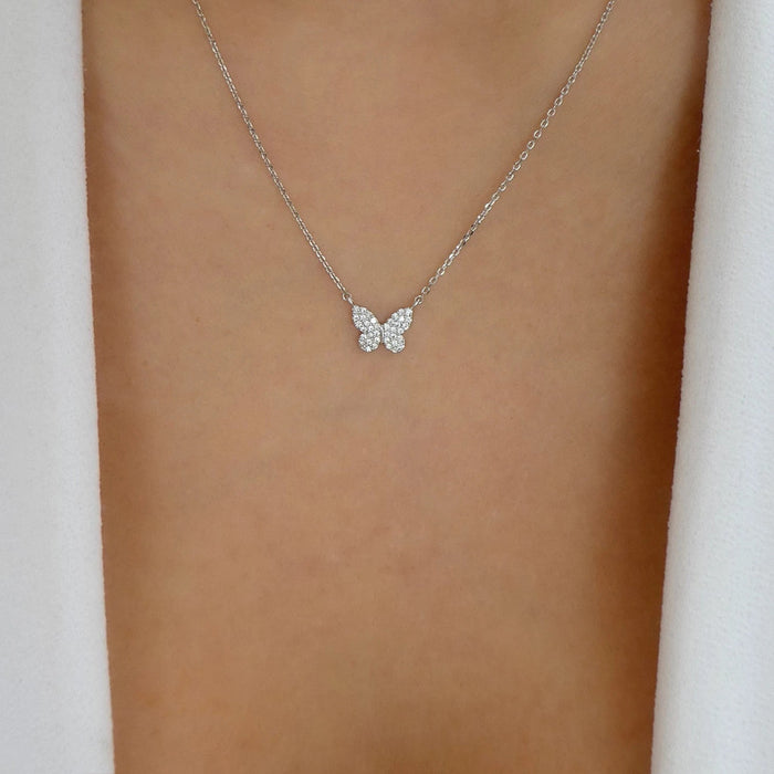 Wholesale Simple and fashionable versatile full diamond butterfly necklace collarbone chain
