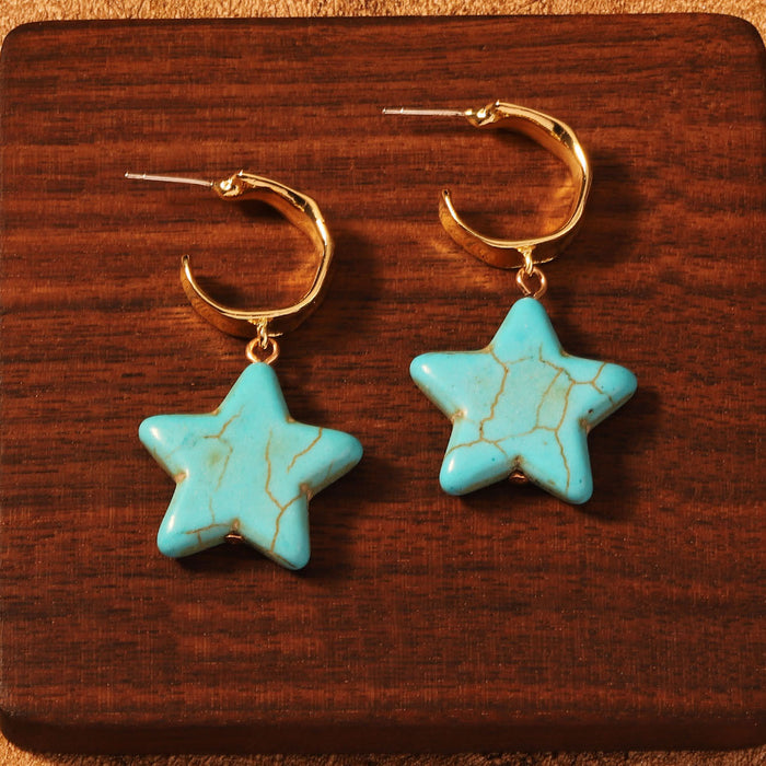 Wholesale fashion creative elegant imitation turquoise five-pointed star earrings