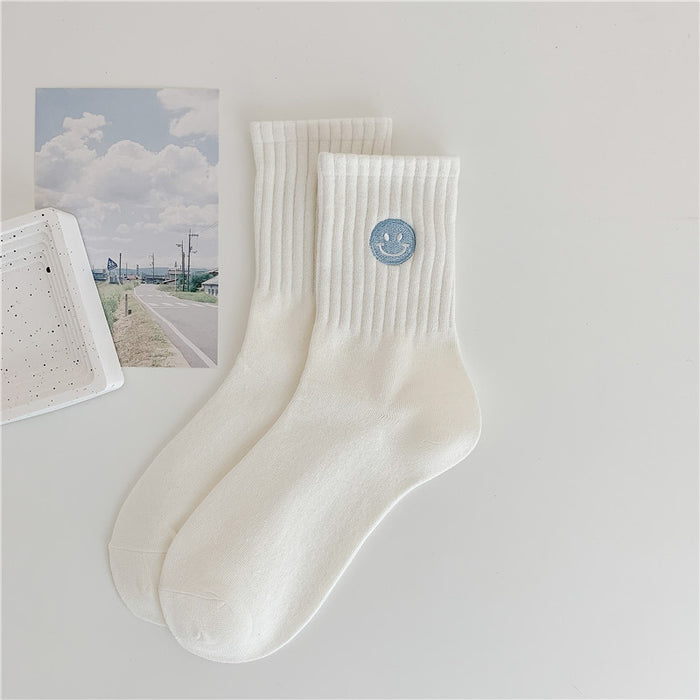Wholesale Socks Embroidered Smiling Face Middle Socks Sports Long Socks