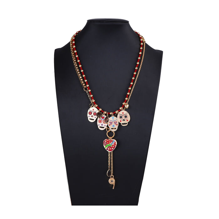 Wholesale 2Piece/Set with Colorful Metal Skull Pendant Necklace Creative  for Women