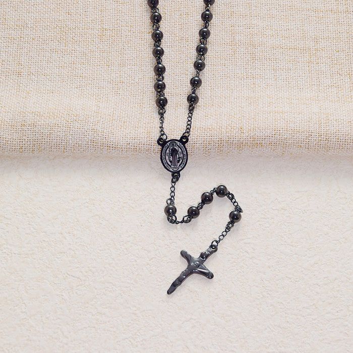 Wholesale Round bead chain titanium steel cross stainless steel 6mm pendant high-end necklace accessory