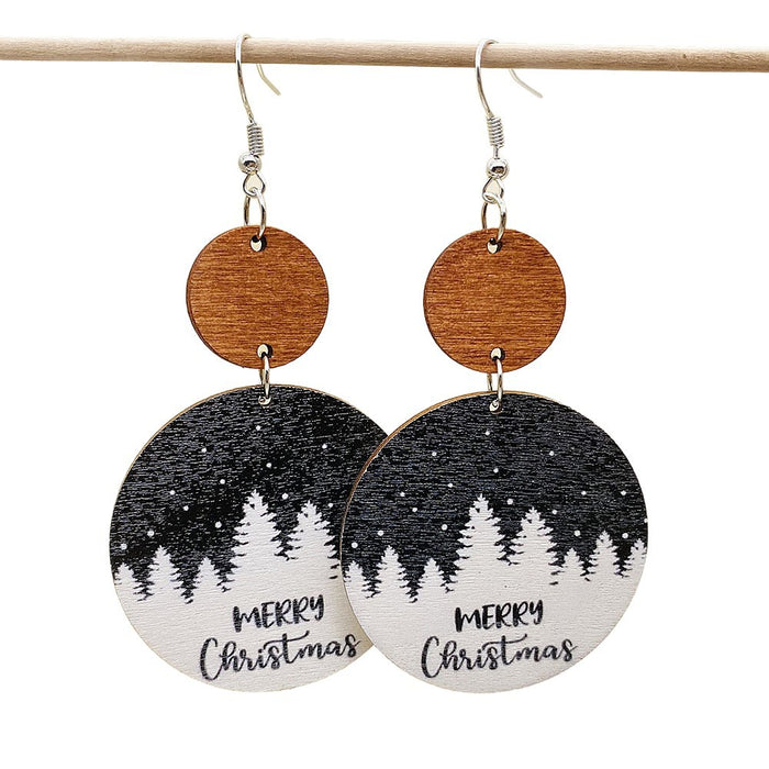 Wholesale Christmas Earrings Retro Style Wooden Geometric Splicing Earrings Christmas Tree Christmas Hat Snowman Earrings