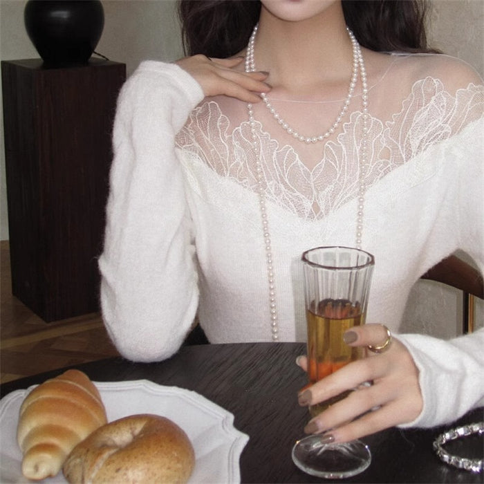 Wholesale Round and long pearl necklace, extra long, light luxury, niche new style, retro and high-end, double-layer and multi-layer layered wearing