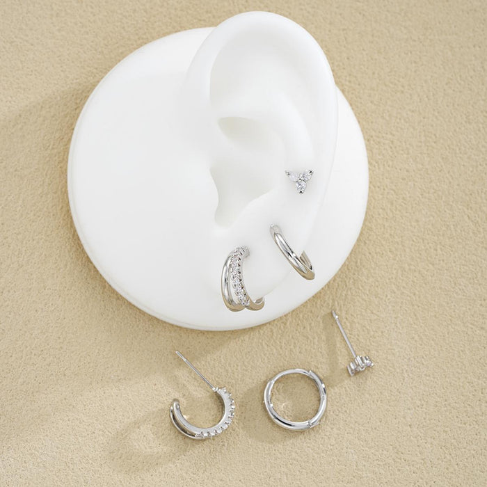Wholesale Light Luxury Zircon Simple Hoop Double-Layer Earrings