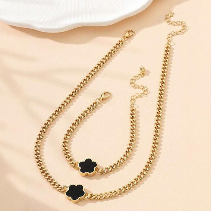 Wholesale 2pcs/ set Multicolor Lucky Five-Leaf Clover Chain Jewelry Set
