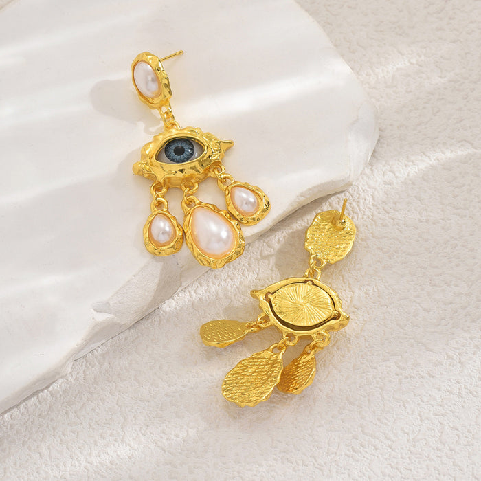 Wholesale Exaggerated personality, Devil's Eye earrings, light luxury, high-end feel, retro niche, pearl droplet earrings