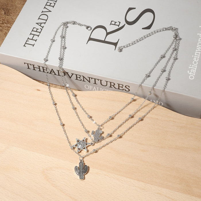 Wholesale Multi-layer Stacked Chain Cactus Wine Bottle Women's Necklace