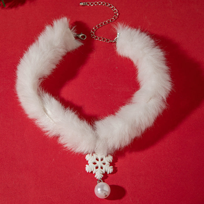 Wholesale Sweet Christmas Pearl Pendant Plush Necklace Stylish Fashion Jewelry MOQ≥2