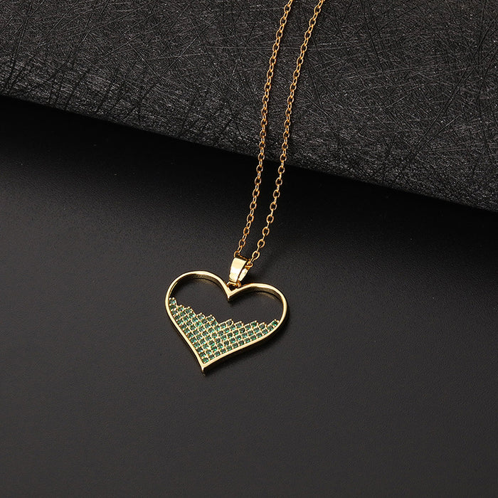 Wholesale Copper Micro-Inlaid Colored Zircon Love Pendant Necklace JDC-NE-ShangY031