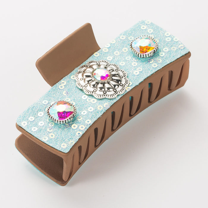 Wholesale Retro Ancient Silver Alloy Diamond Patch Sequin Hair Clip Back Head Clip Elegant Simple Hair Accessories