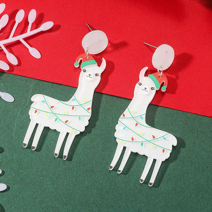 Wholesale European and American cChristmas earrings exaggerated alpaca hat earrings women' s cartoon animal earrings