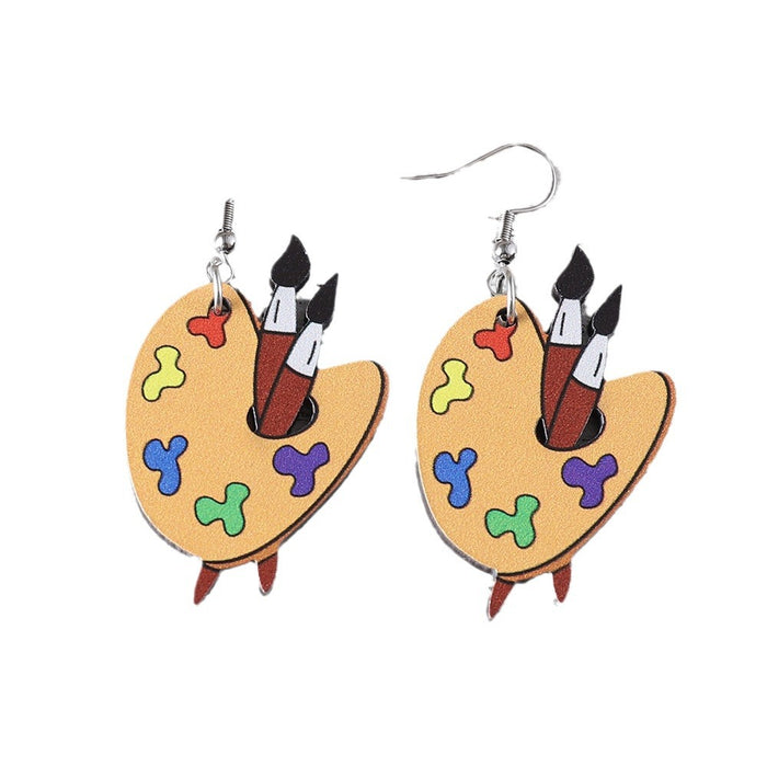 Wholesale Back-to-school Season Opening Season Brush Color Pendant Wooden Double-sided Earrings Teacher' s Day Gift