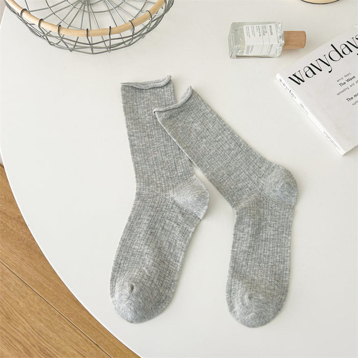 Wholesale Thin socks, children's summer hollow mesh pile socks, rolled edge socks, solid color mid tube socks