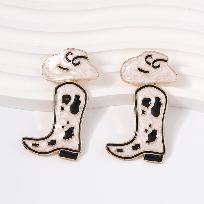 Wholesale Western Denim fashion creative alloy hat shoes drop oil Love earrings