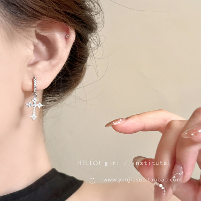 Wholesale Micro-paved zircon cross earrings