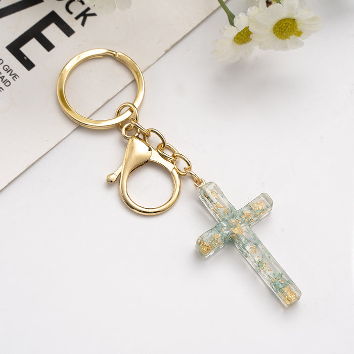 Wholesale Popular handmade drip glue real flower creative cross keychain creative hanging bag