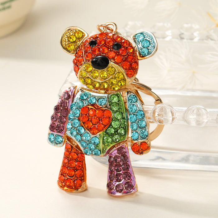 Wholesale Zinc Alloy Rhinestone Bear Keychain Pink-Purple Gradient Boutique
