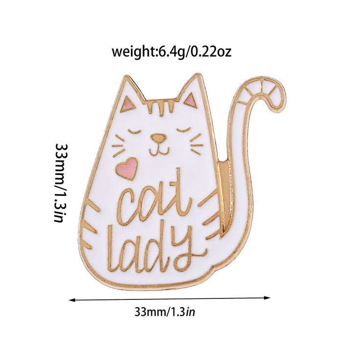 Wholesale Boutique Metal Cat Brooch With Black And White Letter Design Stylish Clothing Pin Accessory For Everyday Wear