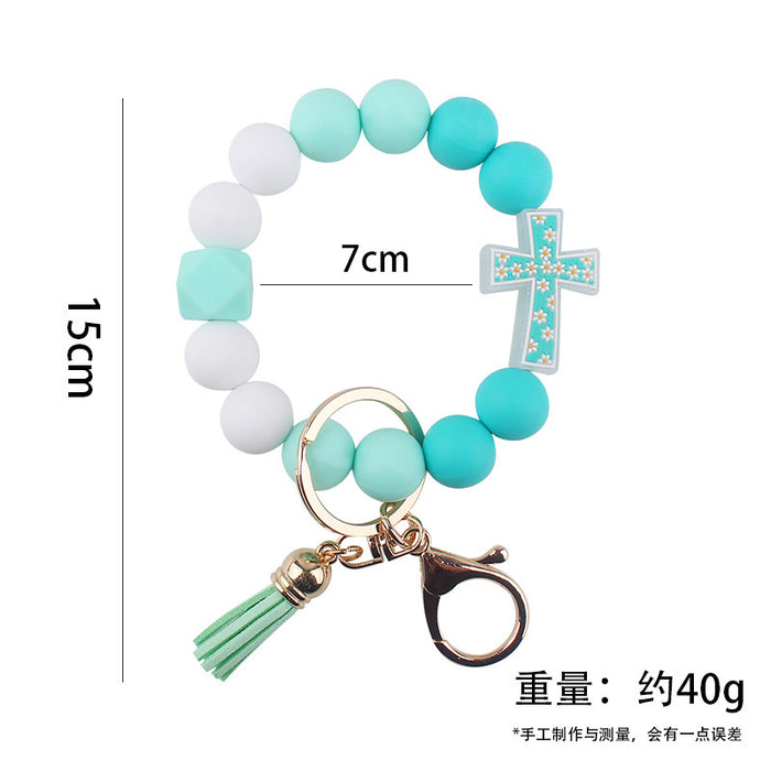 Wholesale Cartoon Cross Silicone Bracelet Keychain Creative Handmade Beaded Bracelet Jewelry