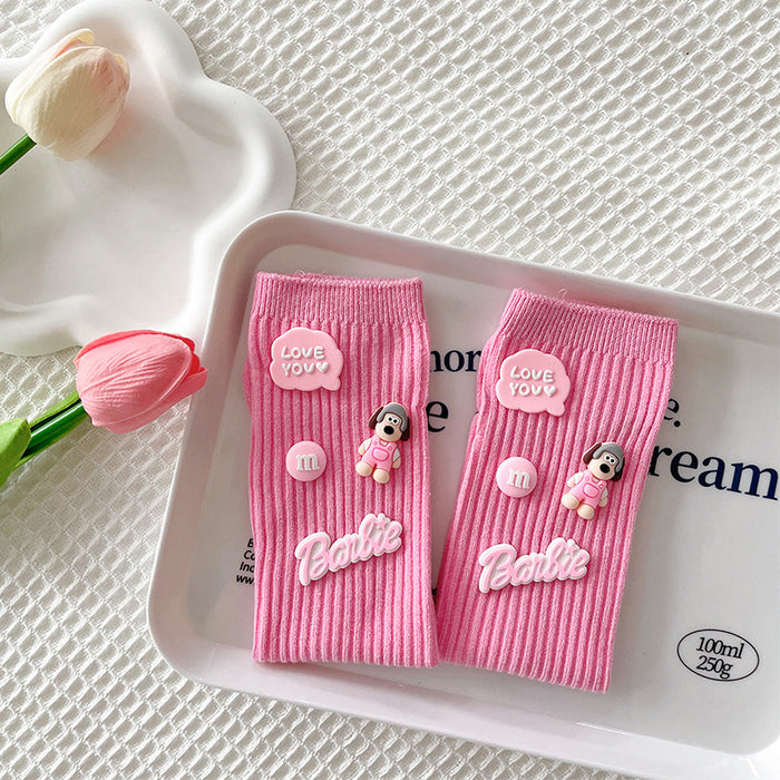 Wholesale White  Pile Socks for Women Dopamine Socks Design Niche Cartoon Sports Mid-Length Socks