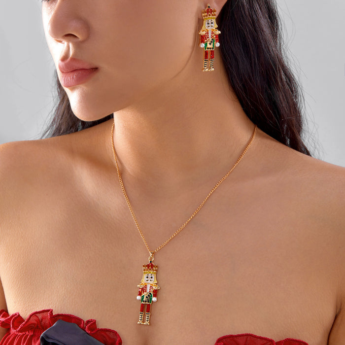 Wholesale Nutcracker Soldier Portrait Earrings Oil Drop Diamond Creative Cartoon Character Earrings