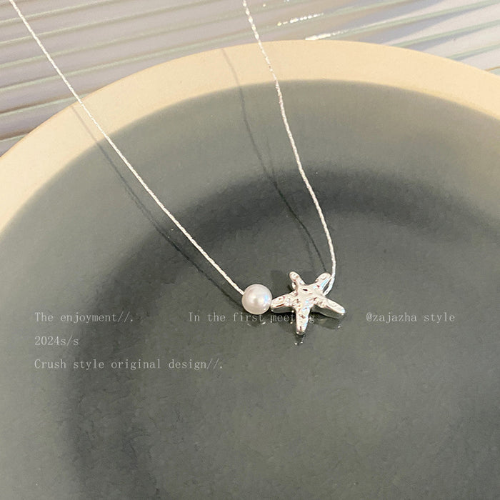 Wholesale New starfish pearl pentagram necklace, light luxury, niche design, versatile collarbone chain, neck chain