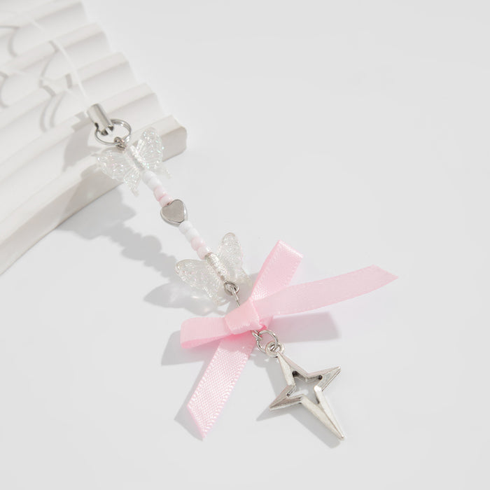 Wholesale Jewelry bow keychain pentagram alloy glass bead pendant