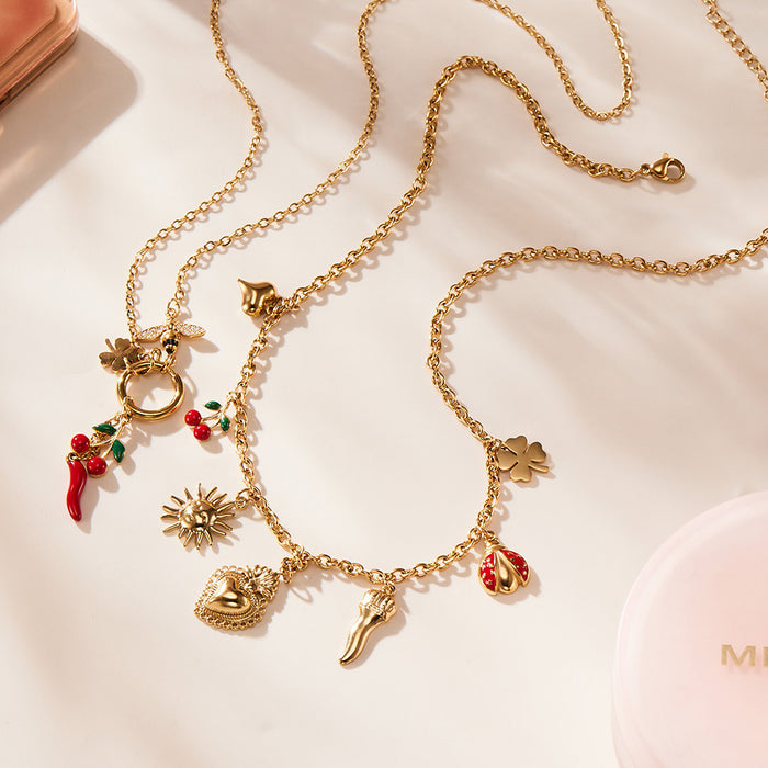 Wholesale Zircon Bee Drip Chili Pepper Clavicle Necklace