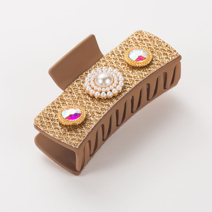 Wholesale Retro Diamond-encrusted Pearl Turquoise Grab Clip Back Head Tie Hair Square Clip Light Luxury Fashion Elegant Hair Clip