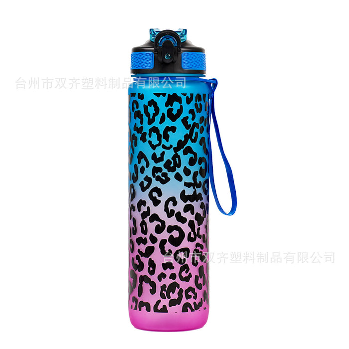 Wholesale Plastic Water Cup Leopard Print Gradient Straw Cup Summer Outdoor Space Cup Large Capacity Sports Water Cup