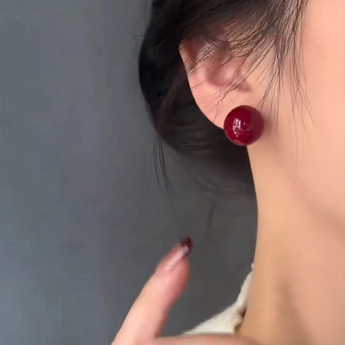 Wholesale 925 Silver Pin Earrings red Ball  Earrings Fashion Joker Two Diamond Earrings