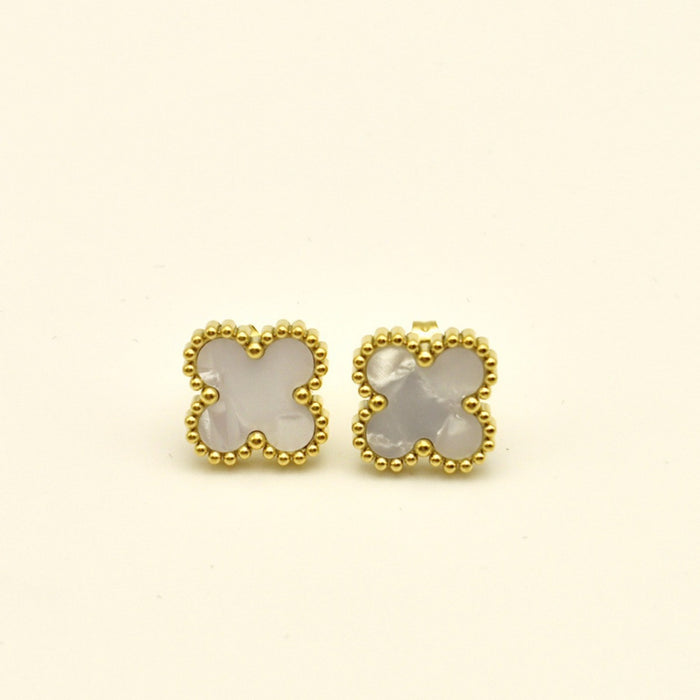 Wholesale Four-leaf Flower Stainless Steel Mother-of-pearl 18K Bracelet Earrings 4-piece Set JDC-BT-YiShi003