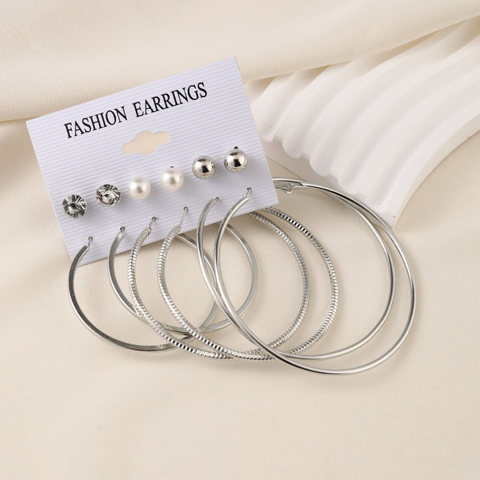 Wholesale Silver Geometric Earrings Pearl Earrings Set 12 Pieces JDC-ES-ChaoK003
