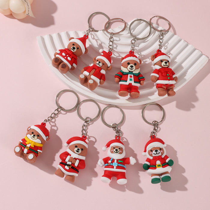 Wholesale Cute Christmas bear keychain schoolbag pendant doll  keychain Christmas activity small gift