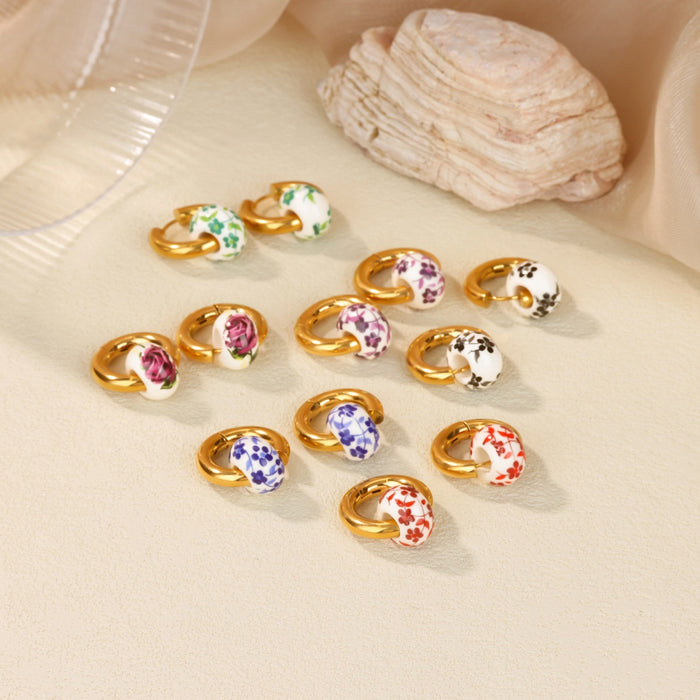 Wholesale Blue and white porcelain antique-style beaded hoop earrings