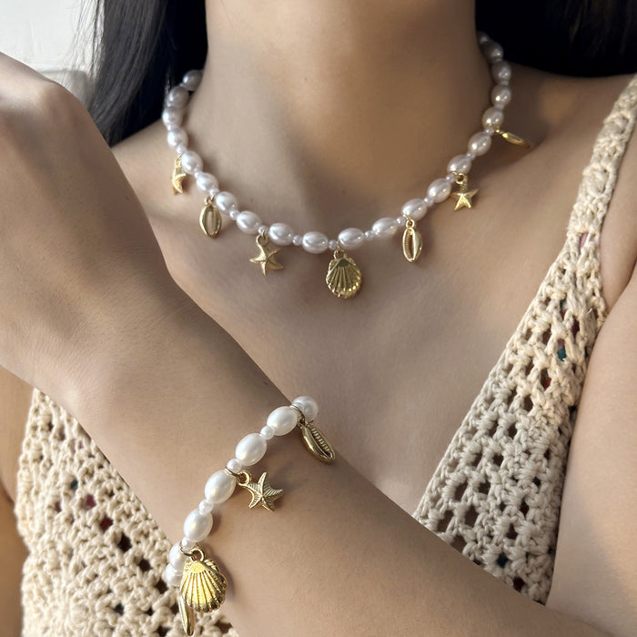 Wholesale beach shell jewelry summer fashion Joker starfish shell conch pearl necklace