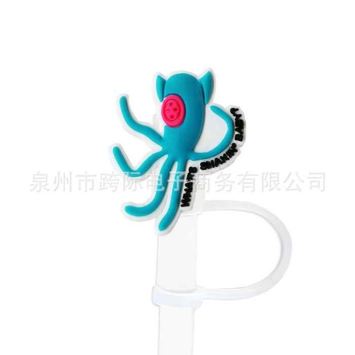 Wholesale Series Straw Cover Straw Cap Silicone Dust Stopper Cute Anime Party Straw Decoration