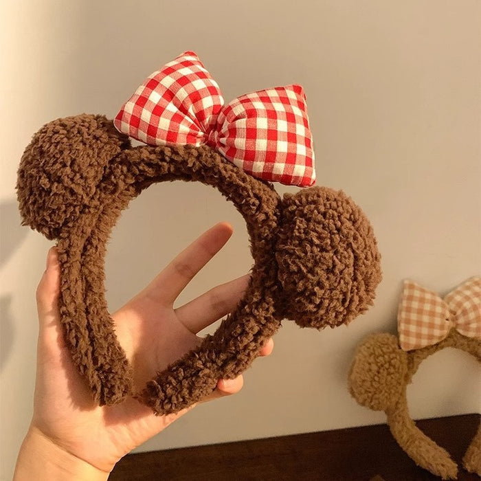 Wholesale Cute bear ear bow plush headband