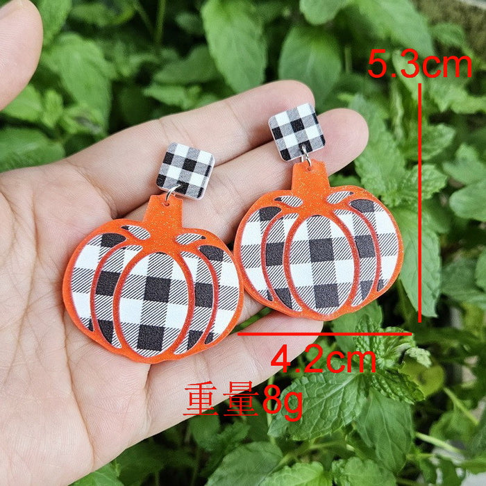 Wholesale  Easter autumn black and white plaid leopard pumpkin earrings ear studs